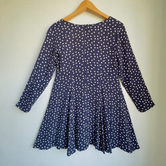 Vintage Betsey Johnson Mini Dress. Navy White Polka Dot Long Sleeve A Line Sz M - Picture 4 of 10
